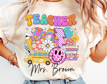 Custom  Retro Teacher Name PNG, Back to School Png Design, Teacher Png, Teacher Appreciation, First Day of School, Thank You Teacher