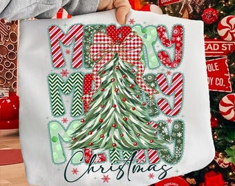 Coquette blommig god jul png, preppy julrosett png, rutig röd pläd png, julgran, konstglitter, doodle jul png