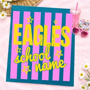Striped Custom Mascot PNG, School Spirit Design, Pink Floral Vintage PNG, Checkered Leopard, Floral Varsity Letters, Back To School,Game Day image 3