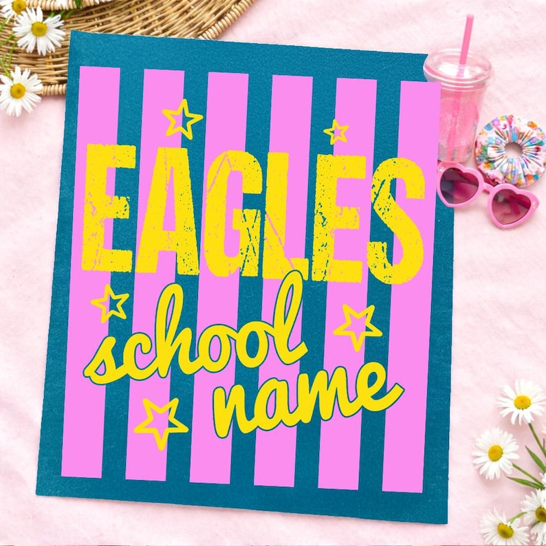 Striped Custom Mascot PNG, School Spirit Design, Pink Floral Vintage PNG, Checkered Leopard, Floral Varsity Letters, Back To School,Game Day image 3