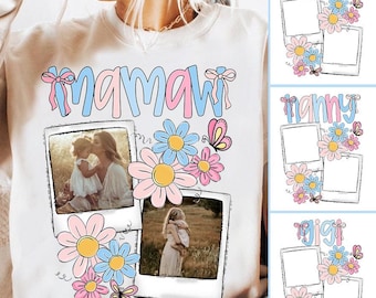 Custom Mamaw Grandma Gigi Nanny Kids Photo Png Bundle, Mothers Day Png, Add Photos, Floral Coquette Bow Design Png, Hand drawn, Gift For Mom