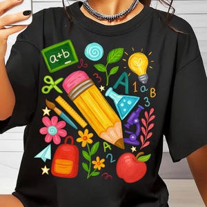 Floral Teacher Pencil PNG, Coquette Teacher Back To School Png, 1st Day Of School Png, Boho Floral Teacher Png, Brushstroke, School Girl Png
