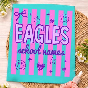 Aangepaste mascotte neon gestreept png, ontwerp schoolgeest, neontestdag png, bloemenvariatieletters, sublimatie terug naar school, testdag afbeelding 4