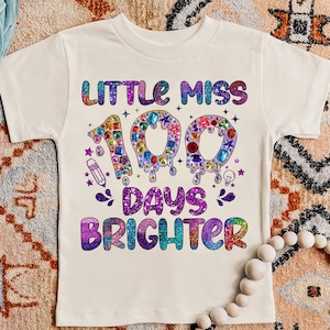 Little Miss 100 Days of Brighter Shirt PNG, Kids 100 Days Brighter Glitter Png, 100 Days of School Png, Sparkle 100 days Glitter Png