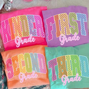 Neon First/ Second/ Third Grade Checkerboard Bundle Png, Preppy Back To School Png, Pre-k Colorful School Teacher Png, 1st Day Of School Png