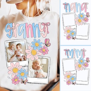 Custom Mimi Nana Granny Kids Photo Png Bundle, Mothers Day Png, Add Photos, Floral Coquette Bow Design Png, Hand drawn, Gift For Mom