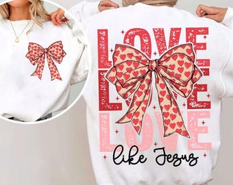 Retro Love like Jesus Coquette Png, Coquette Heart Bow png, Coquette Valentine Png, valentine png, Valentine Png, Jesus valentine png