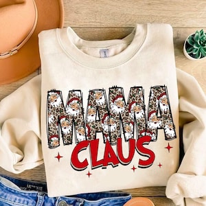 Mama Claus Leopard Png, Retro Mama Christmas png, Santa Christmas Png, Mama Shirt Png, Trendy Christmas, Sublimation Design,Xmas Holiday Png