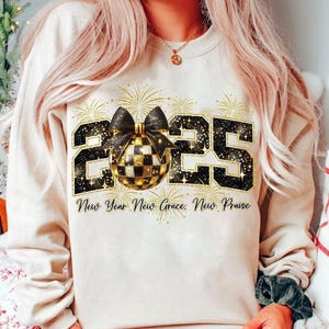 Happy New Year 2025 Png, New Years Coquette Bow Png, Black And Gold Glitter Disco Ball Png, Hello 2025 Png, Cheers New Years Png