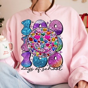 100 Days of School Girl Shirt PNG, Kids 100 Days Brighter Glitter Png, 100 Days of School Png, Kindergarten, Sparkle 100 days Glitter Png
