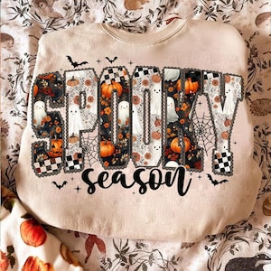 Preppy Halloween Spooky SeasonPng, Retro Halloween Png, Halloween Ghost Floral Checkered png, Spooky png, Halloween Girly png, Fall png