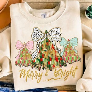 Colorful Coquette Glitter Christmas Tree Png, Merry and Bright Christmas Tree Png, Christmas Coquette Bow Dalmantian Dots Png, brushstroke