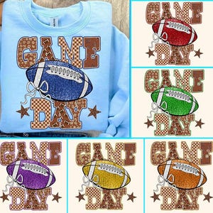 Retro Game Day Bundle PNG, Colorful Football Team Design, Football Season Png, Checkered Star Glitter Football PNG, Retro Sports Sublimation