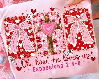 Oh How He Loves Us Png, Glitter Valentine Jesus Cross png, John 3:16 png, Retro Loved valentine png, Christian Valentine,Bible Verses png