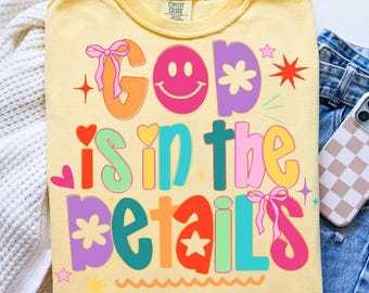Preppy God zit in de details Glitter png, religieuze png, trendy png, neon smiley png, millennial png, coquette png, handgeletterde png