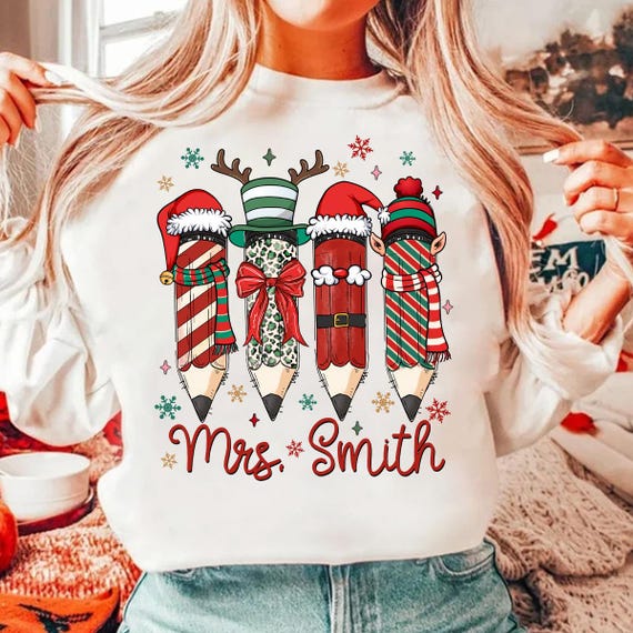 Teacher Pencil Christmas Coquette Png, Custom Christmas Teacher