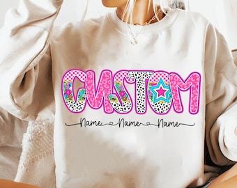 Pink Custom Floral Sublimation png, Custom Mama with Kid Names, Mimi Gigi Checkered, Nana Floral, Dalmatian Dots, Mothers Day, Preppy