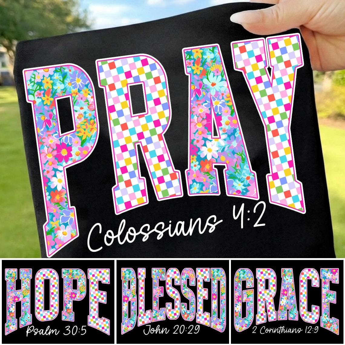 Retro Bible Coquette Neon Floral Glitter Png Bundle, Pray Grace Blessed ...