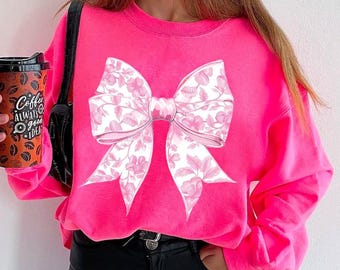 Chinoiserie Pink Coquette Bow PNG, Chinoiserie PNG Sublimation Design, Pink White Floral Bow Shirt Png, Floral Png, Cute Pink Bow Png