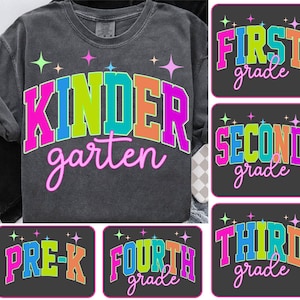 Neon First/ Second/ Third Grade Bundle Png, Preppy Back To School Png, Pre-k Colorful School Teacher Png, First Day Of School Png