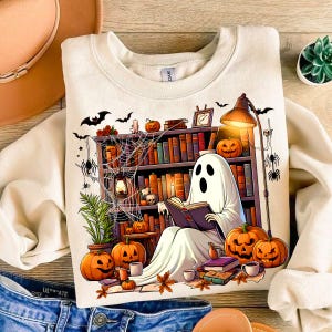 Halloween Library Png, Ghost Books Halloween Png, Teacher Halloween png, Book Lover shirt, Halloween Reading png, Book Club, Halloween Ghost