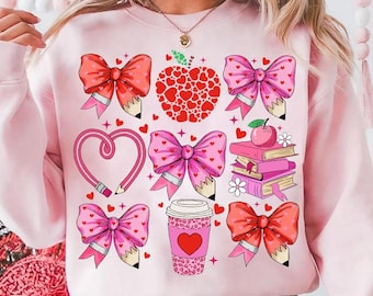 Teacher Valentine Coquette Png, Valentine Teacher Png, Retro Teacher Gift, Teacher Valentine Shirt Design, Teacher png, Valentines Heart png