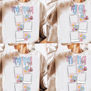 Custom Mama Nana Gigi Mimi Kids Photo Png Bundle, Mothers Day Png, Add Photos, Mom Floral Coquette BowPng, Hand drawn, Gift For Mom, Design