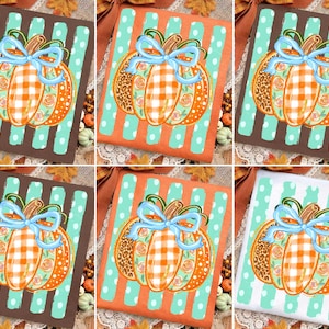 Striped Preppy Fall Pumpkin Glitter Png, Floral Pumpkin Bow PNG, Trending Cozy Season Png, Coquette Autumn Shirt Png, Pumpkin Spice Png image 6