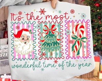 Coquette Christmas Png, Merry and Bright Png, Preppy Christmas Tree png, Wonderful time , Santa Png, Candy Cane Christmas PNG, Girly,Glitter
