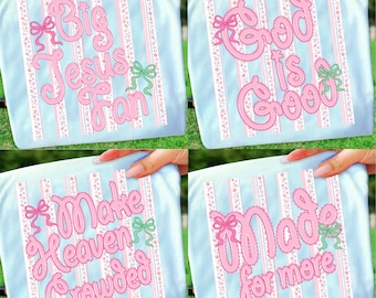 Stripes Bible Coquette Floral Glitter Png Bundle , Big Jesus Fan, More Pink Floral Vintage , Checkered Leopard, Floral Christian Bow
