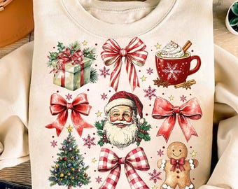 Coquette Christmas png, Coquette Bow Png, Christmas Tree sublimation, Retro Holidays png, Santa Hot Cocoa Candy Cane, Girly Christmas Png