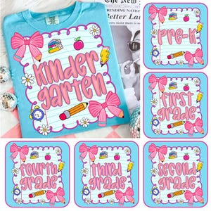 Preppy Back to School PNG Bundle, Teacher Coquette First Day of School Png, Teacher Pencil Bow Sublimation, Pre-k 1st/2nd/3rd/4th Grade