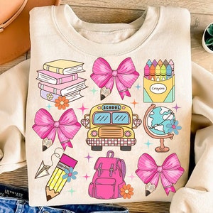 Back to School Coquette PNG Digital Design Download, School bus Png, Books png, Globe png, Flowers png, Girl school png, Pencil png designs