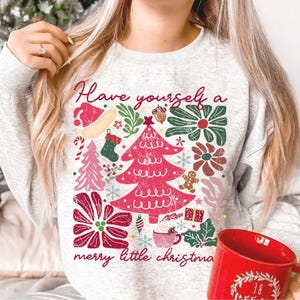 Have Yoursefl A Merry Little Christmas Png, Boho Floral Christmas Png, Pink Christmas Hand Drawn Png, Girly Christmas Tree Png, Coquette Bow