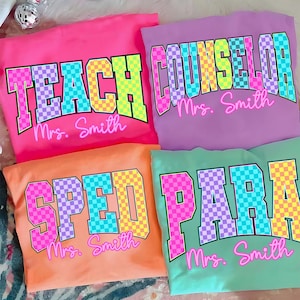 Checkered Neon School Occupation PNG Bundle, Back to School Teach Sped Para Counselor, Preppy First Day of School Png, Colorful, Hand Drawn