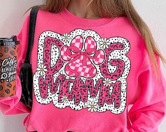 Pink Dog Mama png, Checkered Mom Leopard Png, Mama Dog png, Mother's Day Gift, Gift for dog mama, Leopard Mama png, Mama png, Retro mom png