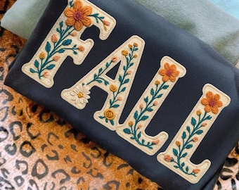 Preppy Boho FLoral Fall PNG, Preppy Fall PNG, Autumn Png, Trendy Png, Faux Embroidery Flower Png, Pumpkin Season Png, Cute Fall Design
