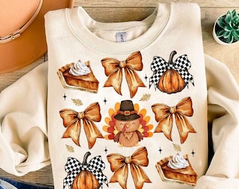 Retro Thanksgiving Png, Retro Fall Pumpkin Bow Png, Fall Coquette Bow PNG, Turkey Shirt Png, Autumn Girly Png,Girl Autumn Sublimation Design