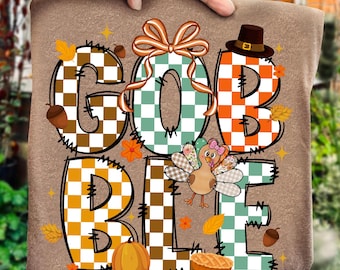 Thanksgiving Gobble Coquette PNG, Turkey PNG, Thanksgiving Sublimation Png, Girly Autumn Png, Checkered Fall Png, Preppy Thanksgiving Png