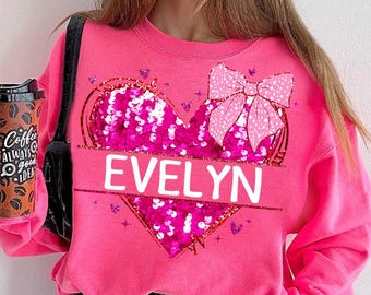 Personalized Heart valentines Glitter Sequins png, Coquette valentine Custom Name png, Girls valentines png, valentine kid name png, XOXO