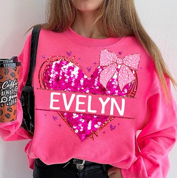 Personalized Heart valentines Glitter Sequins png, Coquette valentine Custom Name png, Girls valentines png, valentine kid name png, XOXO