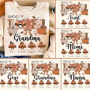 One Thankful Grandma Mimi Gigi Nana Aunt Png Bundle, Thanksgiving Turkey Png Personalized Mama Sublimation ,Autumn Leave Png, Fall Vibes