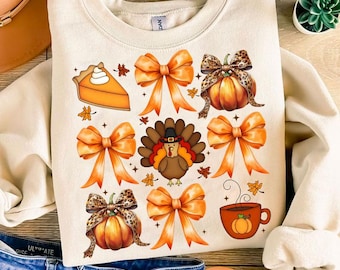 Cute Coquette Bows Turkey Pumpkin Pie Thanksgiving Png, Thanksgiving Pumkinball Turkey Png, Thanksgiving Png, Pumpkin Spice Png