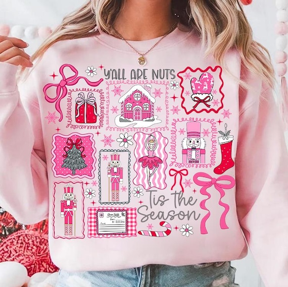 Coquette Christmas Nutcracker Png, Tis the Season PNG, Preppy Pink Floral Christmas png, Y'all are nuts Png, Nutcracker Ballet Girly,Glitter