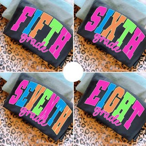 Neon Distressed Fifth/ Sixth/ Seventh Grade Bundle Png, Preppy Back To School Bundle Png, Colorful School Teacher Png, 1st Day Of School Png