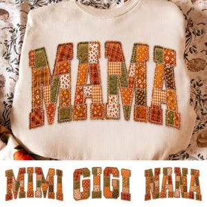 Zestaw patchworkowy Preppy Fall Mama PNG, jesienne pikowane kwiaty w stylu patchworkowym PNG, jesień PNG, dynia korzenna PNG, dynia kokietka PNG, Cottagecore