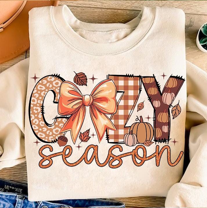 Coquette Cozy Season Png, Thankful Png, Fall Sublimation Png, Autumn Png, Thanksgiving Png, Retro Halloween, Fall Doodles Png, Coquette Bow