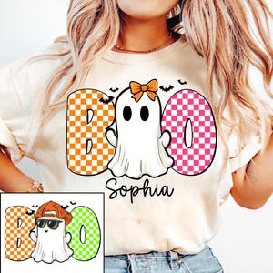 Personalized Halloween Kids Name Png, Halloween Ghost Pumpkin Png, Ballcap, Coquette Bow, Halloween Boy/ Girl, Hand Drawn, Spooky Season Png
