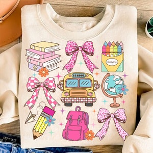 Back to School Coquette PNG Digital Design Download, School bus Png, Books png, Globe png, Flowers png, Girl school png, Pencil png designs