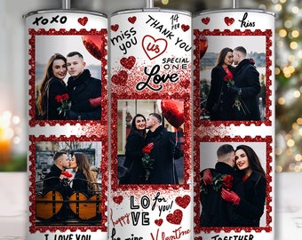 Love Valentines Day 20oz Skinny Tumbler Png, Photo Red Glitter Hearts Tumbler Sublimation, Couple Valentine, Add Your Own Photo Digital File